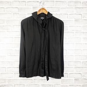 A.P.C. Bow-Tie Front Button up Shirt in Black Cotton Size 38